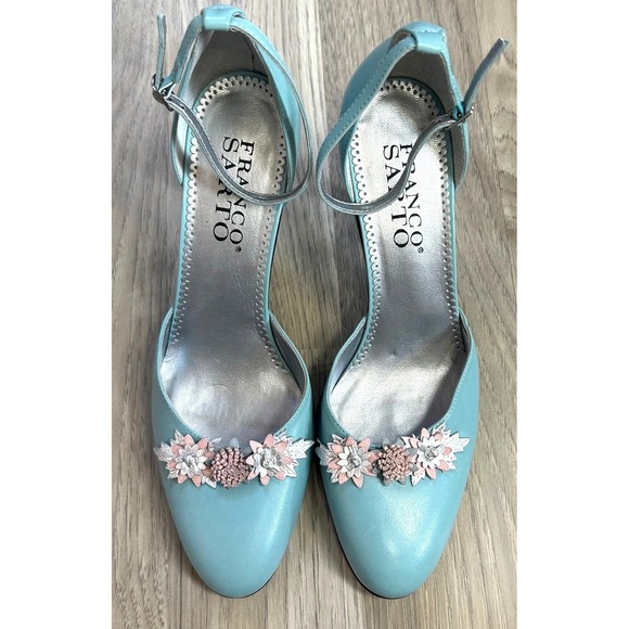 Franco Sarto Shoes - Franco Sarto 9 Blue Floral Leather Heels Coquette Whimsigoth Wedding Guest NWT